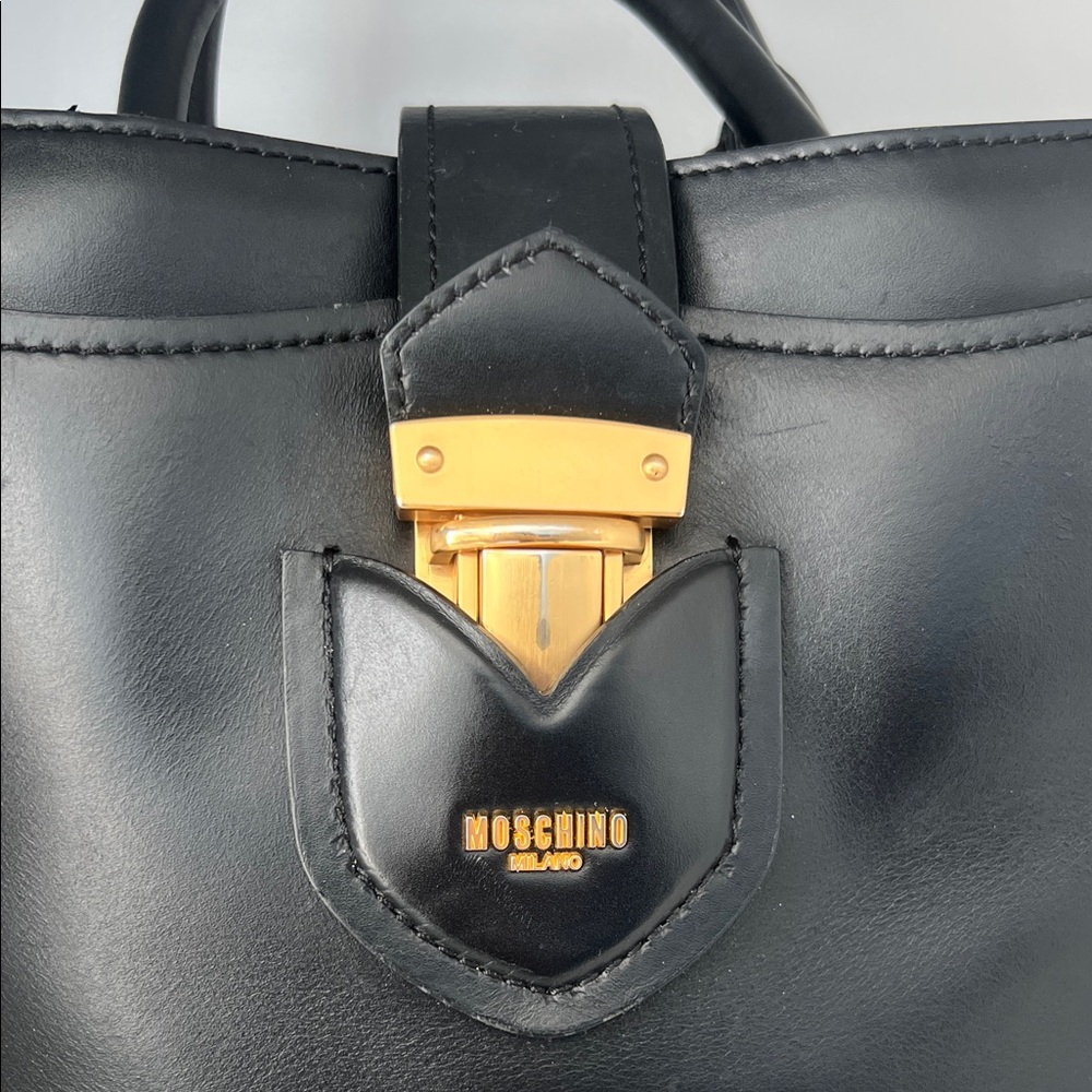 Moschino Black Satchel with Gold Accents - Picture 2 of 6